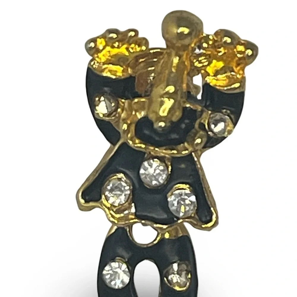 Vintage Black Enamel Crystal Accent Gold Clown Articulated Pin